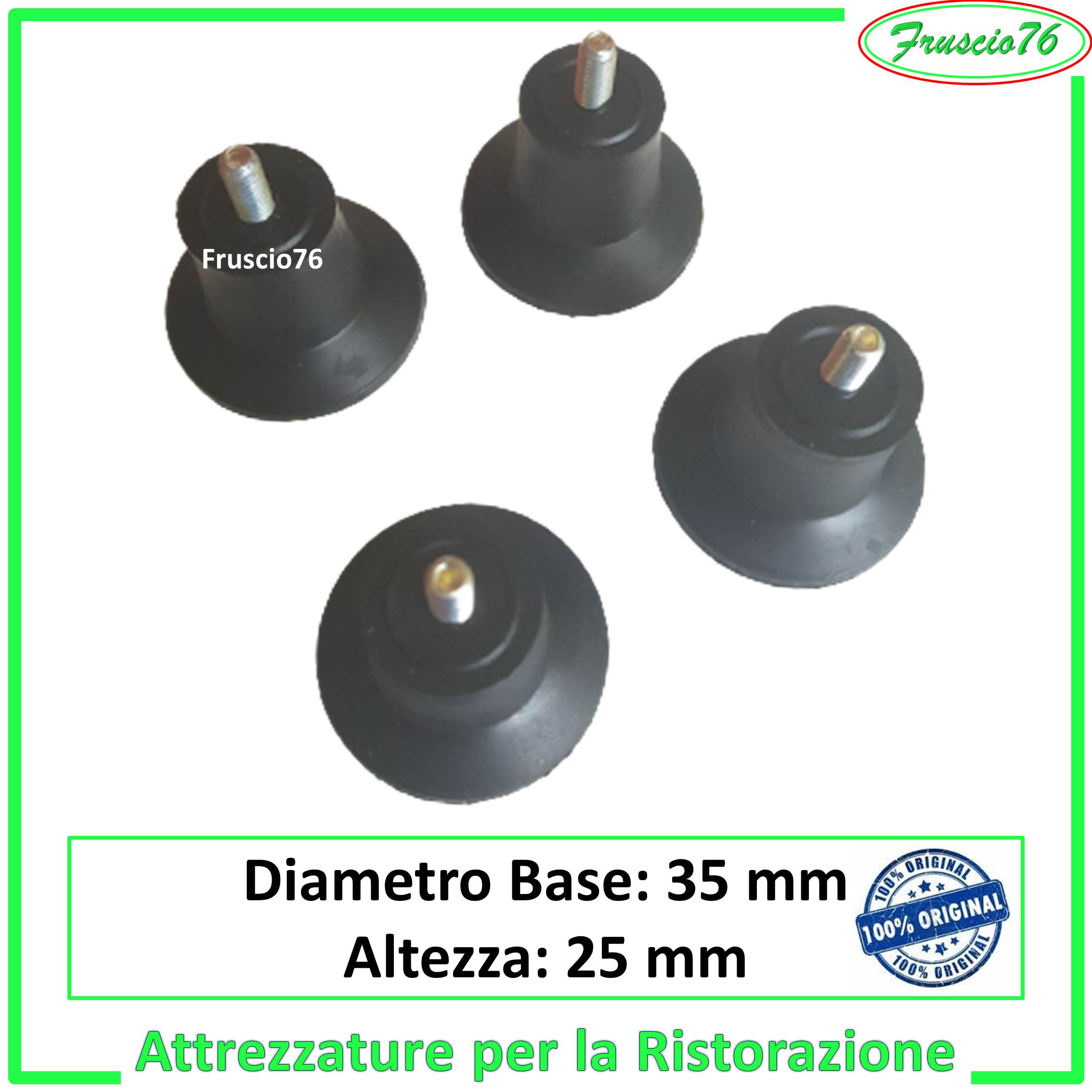 Kit n 4 Piedini per Affettatrice Neri in Gomma di Ricambio H 40 mm
